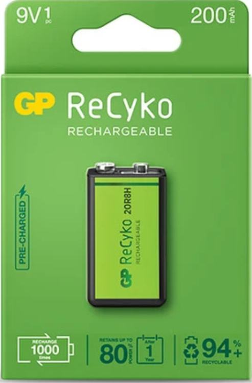 GP RECHARGEABLE BATTERY 200mAh 9V (10pack x 10bx)