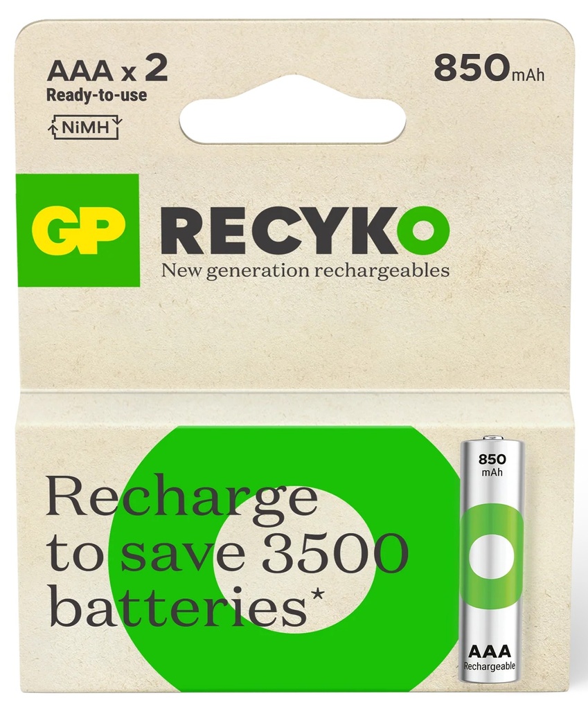 GP RECYKO BATTERY 850mAh AAA 2PCS (10pack x 10bx)
