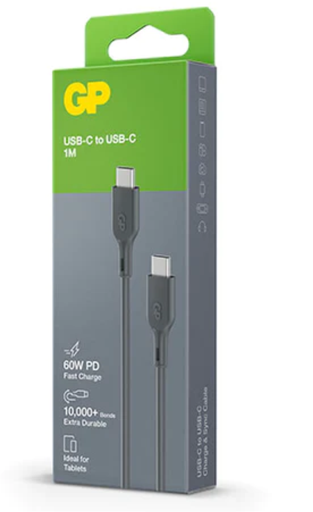 [10663] GP USB CHARGE AND SYNC CABLE, 1M USB C TO USB C CABLE (60W) CC1P, GREY
