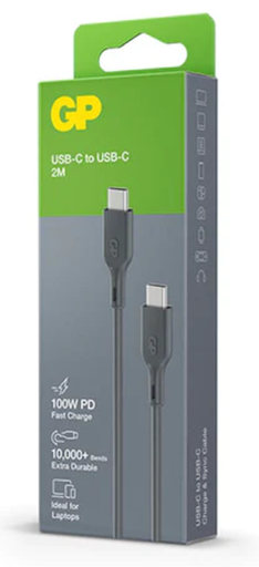 [10664] GP USB CHARGE AND SYNC CABLE, 2M USB C TO USB C CABLE (100W) CC2P, GREY