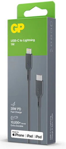 [10665] GP USB CHARGE AND SYNC CABLE, 1M USB C TO LIGHTNING CABLE CL1P, GREY